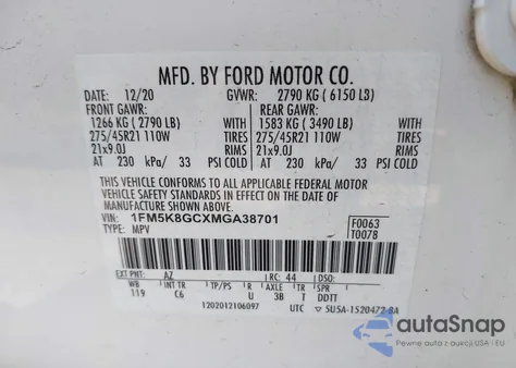 2021 Ford Explorer St z USA, uszkodzony, nr VIN 1FM5K8GCXMGA38701